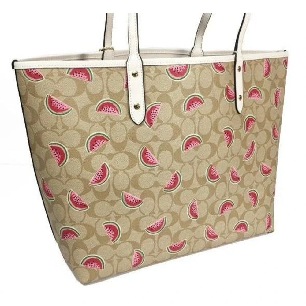 COACH Reversible City Tote Purse In Signature Canvas With Watermelon Print NEW